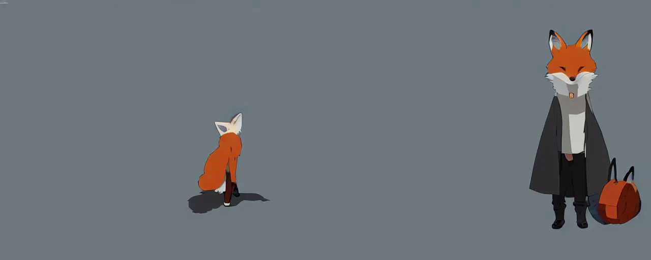 Image similar to a fox wearing a black trench - coat, goro fujita, studio ghibli, rim light, ominous lighting, clear focus, very coherent,