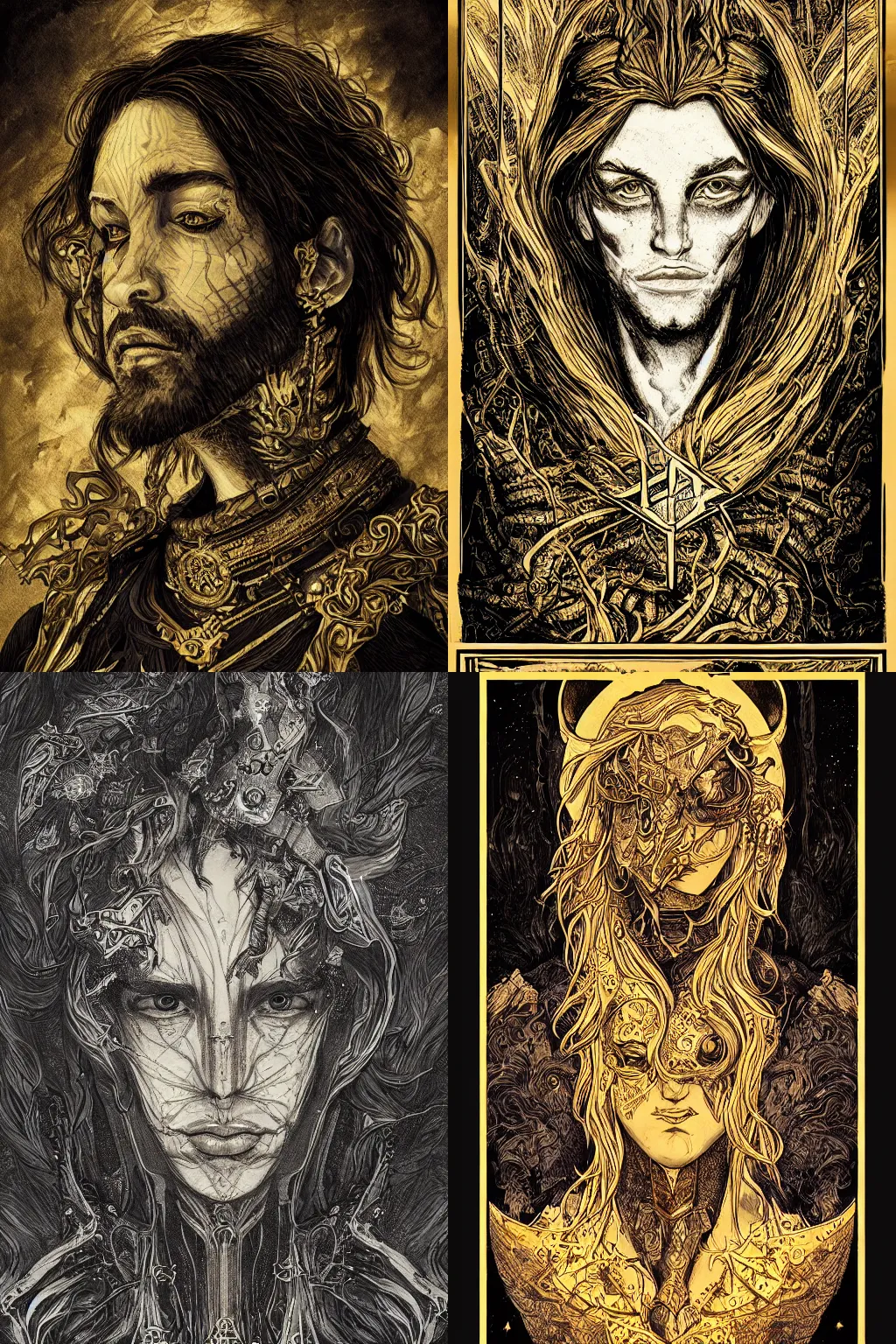 Prompt: The Prince of Entropy portrait, high fantasy, dark atmosphere, detailed, cinematic, ornate, tarot card, highly detailed, ink illustration, golden ratio, 8k,