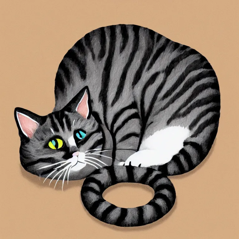 Image similar to a curled up cat illustration, sticker, trending on art station, minimal, sharp, satisfying, 8 k