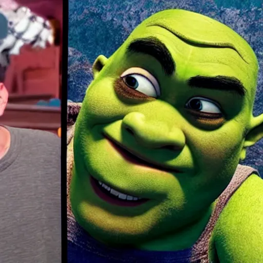 Image similar to Ethan Klein playing Shrek in the live action adaptation (2041)