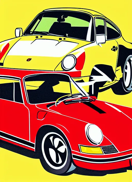 Prompt: pop art illustration of the porsche 9 1 1