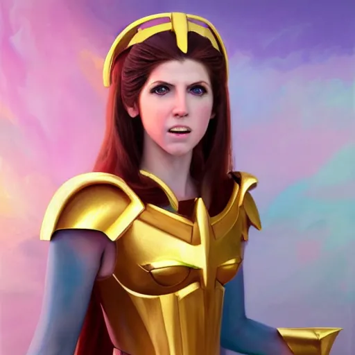 Image similar to realistic Portrait painting of Anna Kendrick as Athena from Saint Seiya, made by Michaelangelo, physical painting, Sharp focus,digital art, bright colors,fine art, trending on Artstation, unreal engine.