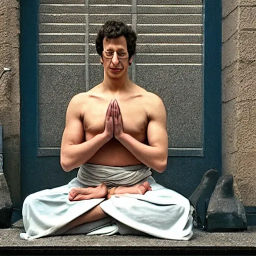 Image similar to andy samberg as an ascetic monk meditating