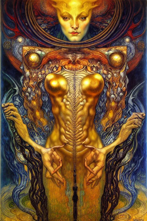 Image similar to Divine Chaos Engine by Karol Bak, Jean Delville, William Blake, Gustav Klimt, and Vincent Van Gogh, symbolist, visionary