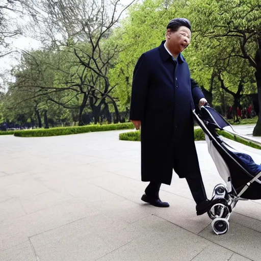 Image similar to xi jinping walking in the park with a stroller