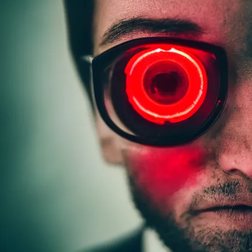 Image similar to a man with red glowing eyes