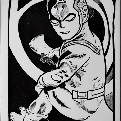 Image similar to a little boy with a mischievous face and short ginger hair. he is dressed as captain america, spider - man, batman, captain marvel, a superhero. well composed, clean elegant painting, beautiful detailed face. painting by steve ditko and jack kirby and alphonse mucha