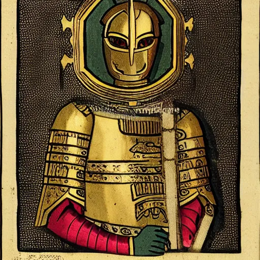 Prompt: man in 15 century decorated with gold crusader armor and mantle with kingdom of jerusalem insignia in 19 century art style