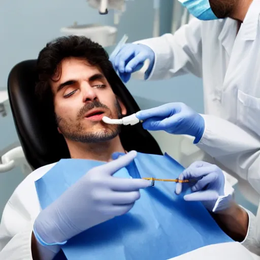 Prompt: a dentist smoking weed while treating a patient, 4 k, hyperdetailed