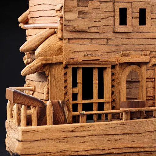 Image similar to high quality studio photography of Noah's Ark wooden model, highly detailed, solid background