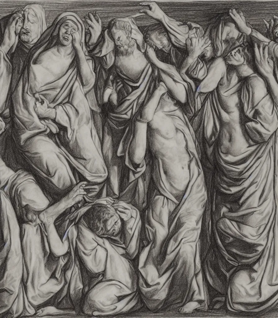 Image similar to a drawing of three maria's crying at the death of christ