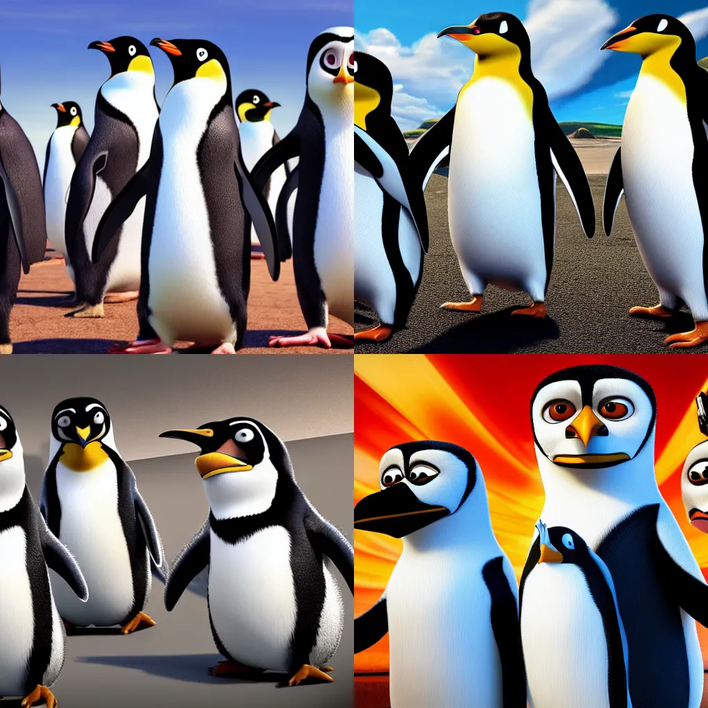 Prompt: penguins of the madagascar as fbi agents, cinematic, 4k, hq