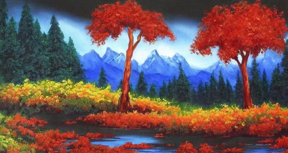 Image similar to the best painting ever by Bob ross