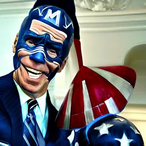 Prompt: joe biden as captain america, award winning photo