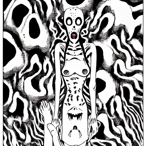 Image similar to a horror movie in a junji ito art style, horror manga, ultra detailed, ink