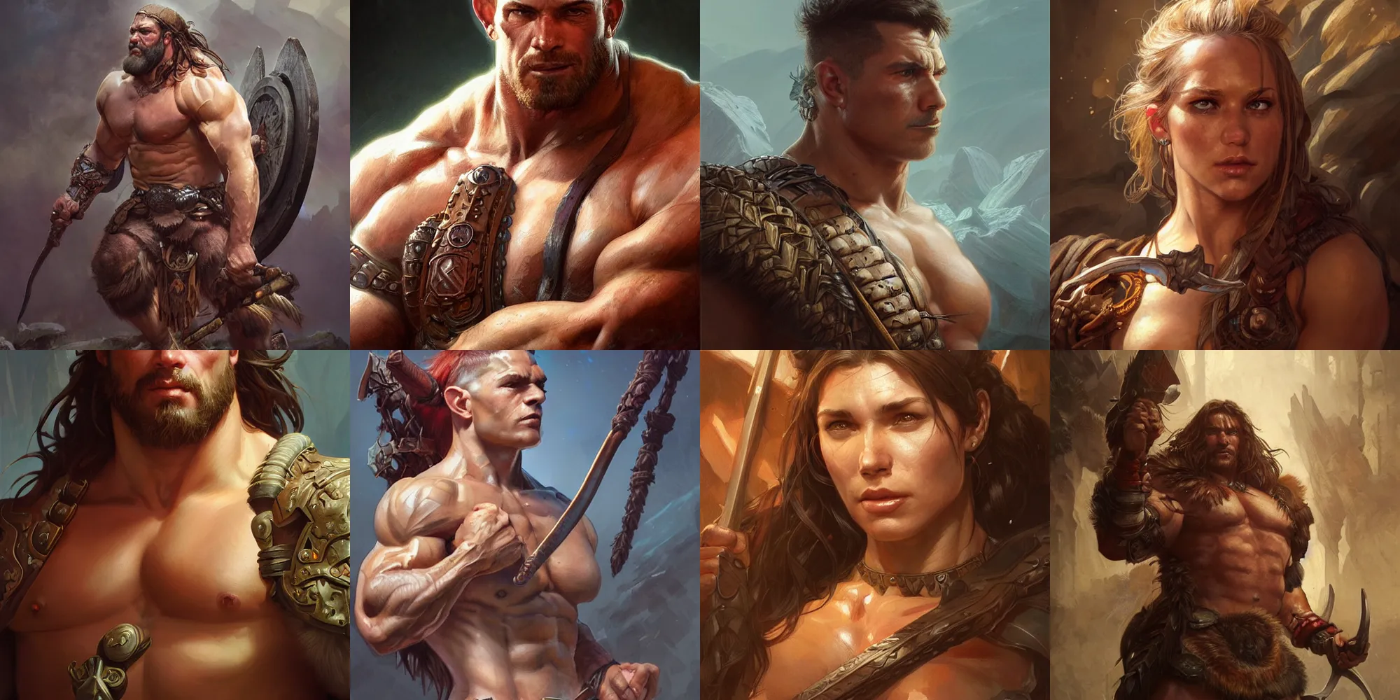 Prompt: portrait of a barbarian, muscular, wild, upper body, D&D, fantasy, intricate, cinematic lighting, highly detailed, digital painting, artstation, concept art, smooth, sharp focus, illustration, art by Artgerm and Greg Rutkowski and Alphonse Mucha