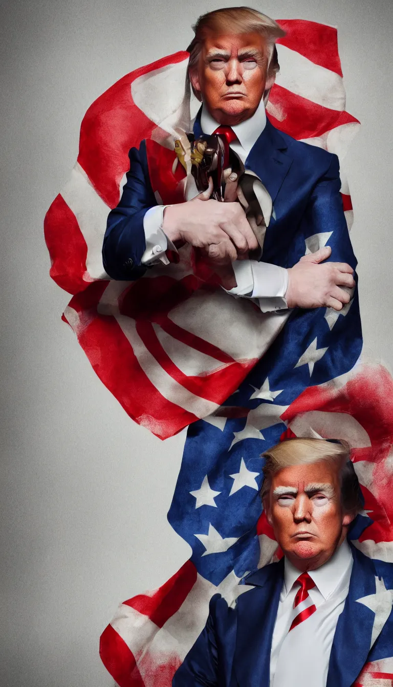 Image similar to vogue photoshoot portrait octane render of civil war leader donald trump with white background, focus bright colorful pastel exotic vintage boutique hotel lounge, very short depth of field, bokeh