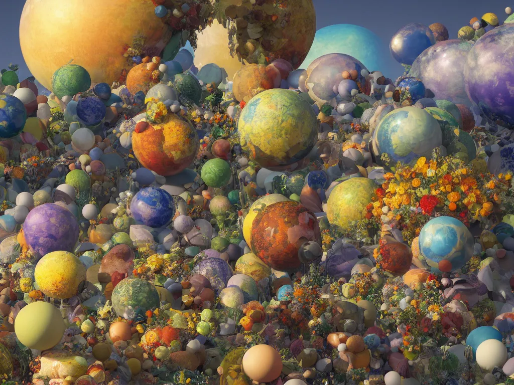 Image similar to 3 d render, sunlight study, the universe is a spheroid region 7 0 5 meters in diameter, art nouveau, by jan davidz de heem and ( ( ( ( ( lisa frank ) ) ) ) ), 8 k, sharp focus, octane render