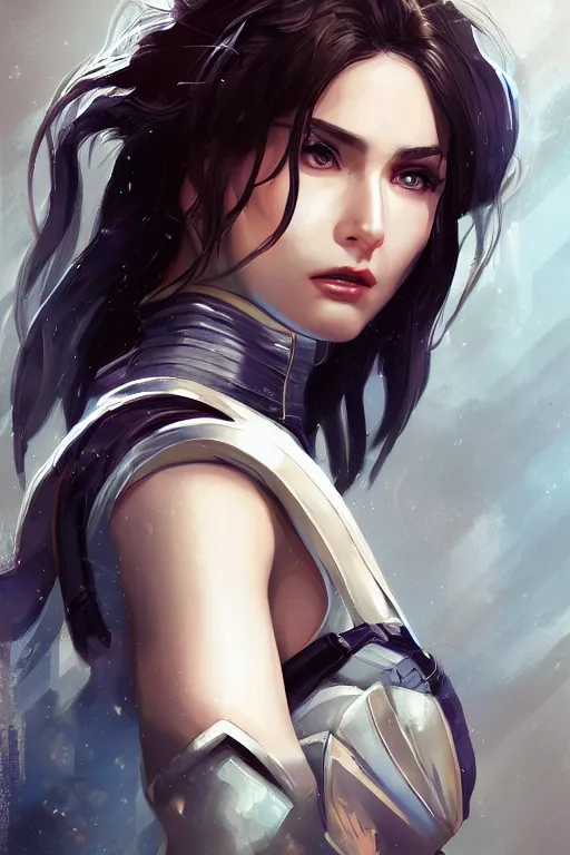 Image similar to three quarters portrait of a beautiful woman,super hero costume,heroic pose,highly detailed, digital painting,illustration, art by Stanley Lau