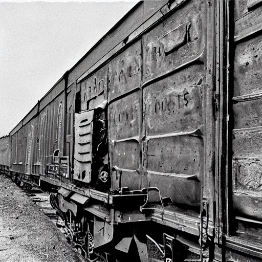 Image similar to a boxcar made of flesh and bone, War Photography, by H.R. Giger