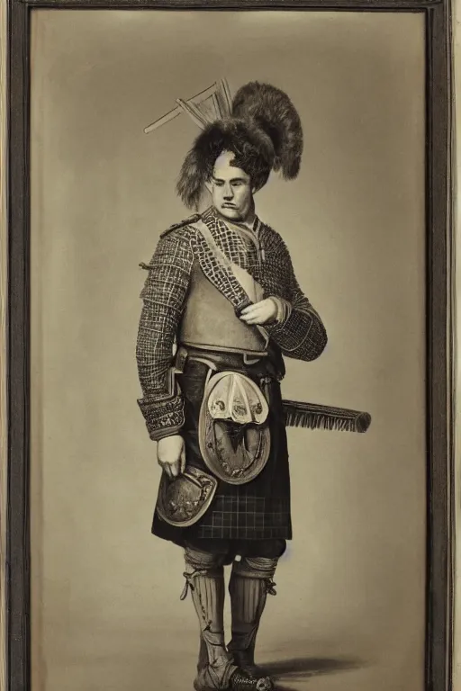 Image similar to a portrait of a Scottish laird wearing a balmoral, art