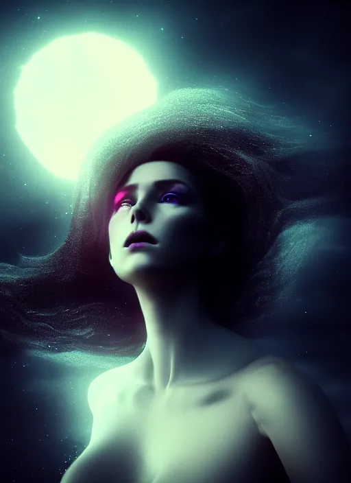 Image similar to stunning otherworldly goddess of beauty rising from the void, dark and mysterious, stopped in time, atmospheric, ominous, eerie, cinematic, epic, 8 k, 4 k, ultra detail, ultra realistic, rendered by awesomeness