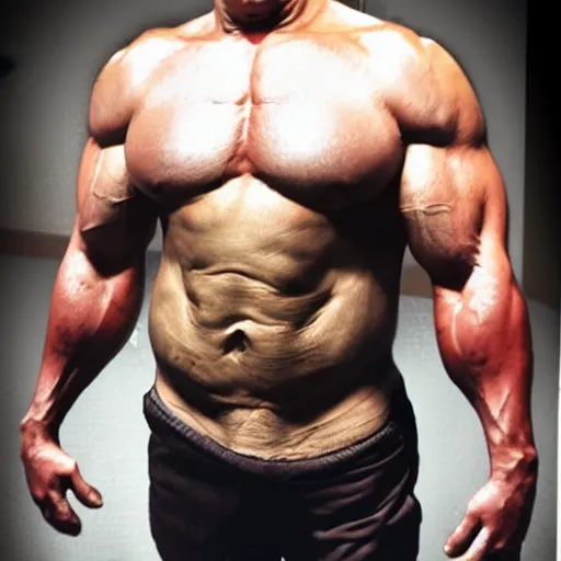 Image similar to mr. bean but a bodybuilder