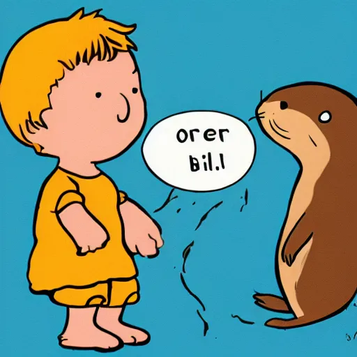 Prompt: a small girl and her otter friend in the style of Bill Watterson