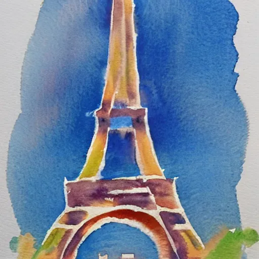 Image similar to a rabbit smiling in front of the eiffel tower, realistic watercolour