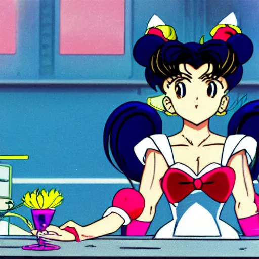 Image similar to sailor moon in a laboratory curing cancer