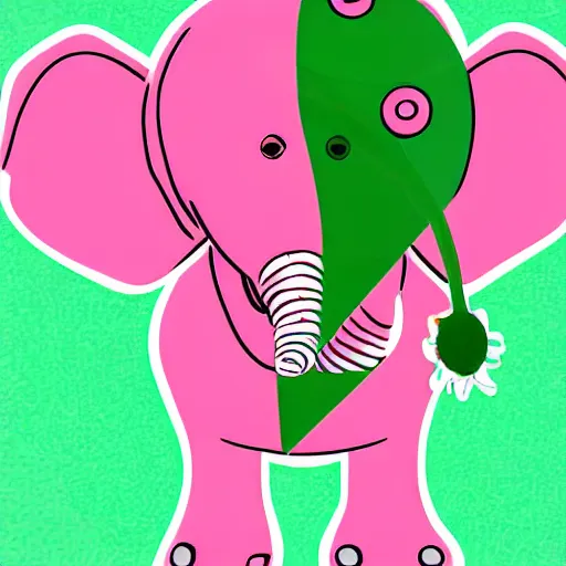 Prompt: surfing pink elephant with a green mohawk, digital art