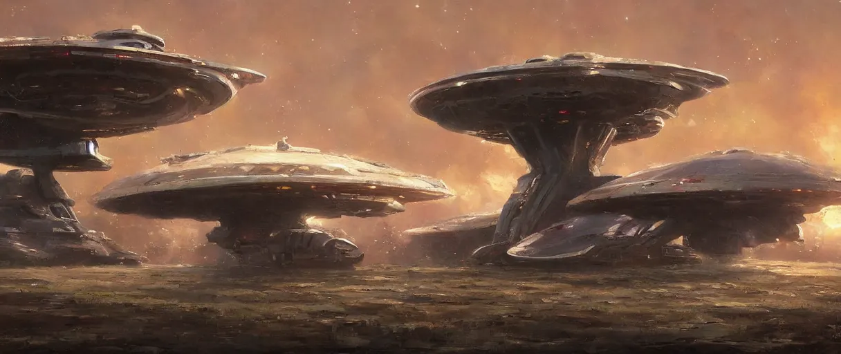 Image similar to An oil painting of an alien starship by Craig Mullins