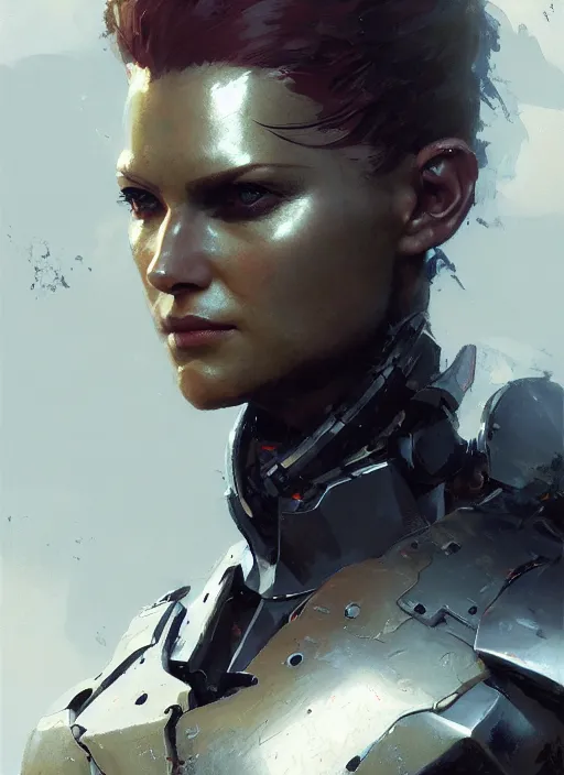 Image similar to epic woman portrait in armour made out of strongest metal gear by greg rutkowski and craig mullins