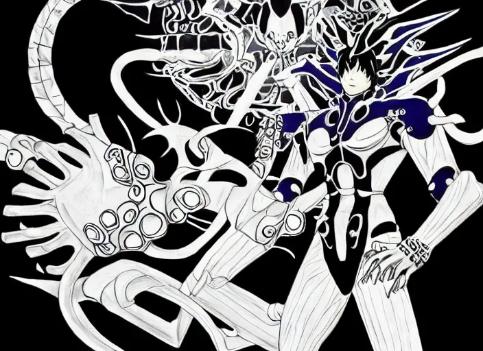 Image similar to shin megami tensei art of a demon called black! volga!!, car!!!!, art by kazuma kaneko, demonic! compedium!, digital drawing, white background, high quality, highly detailed