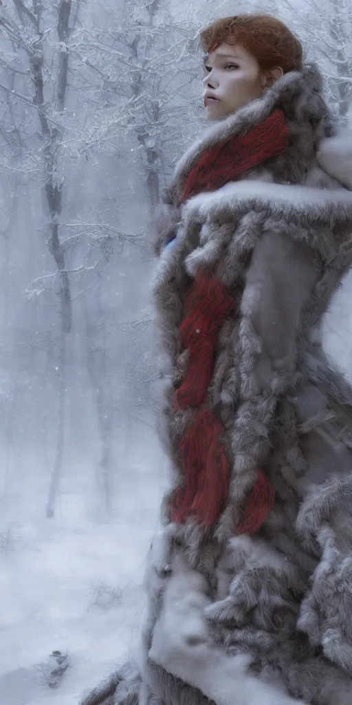 Image similar to winter, masterpiece by Edgar Maxence and Ross Tran and Michael Whelan, 8k, octane render