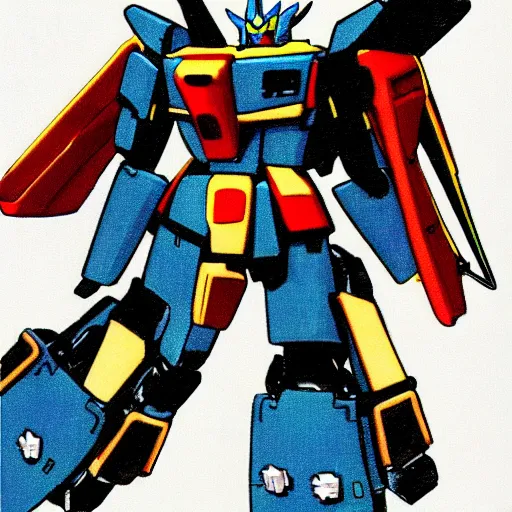 Image similar to Gundam robot with guitar. 80s Mecha anime