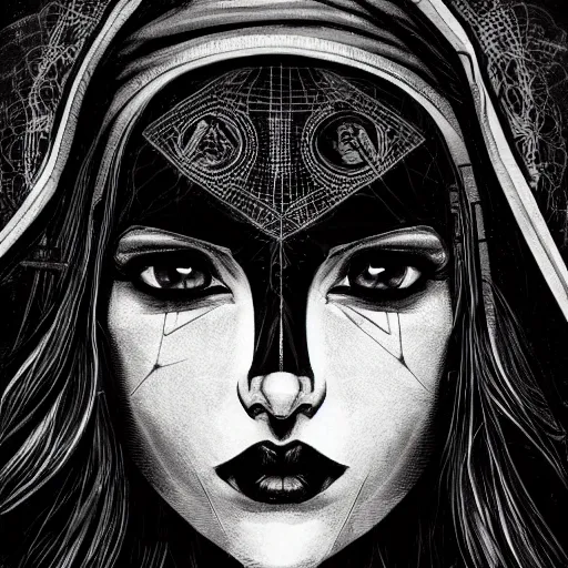 Image similar to shadowy pitch-black void occultist, close-up portrait, intricate complexity, rule of thirds, in the style of Artgerm