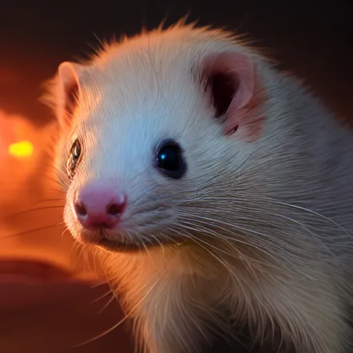 Image similar to ferret as lord of hampstershire hyper real, 8k, colorful, 3D cinematic volumetric light, atmospheric light