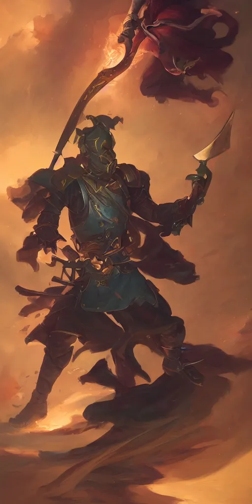 Image similar to action portrait of a magic knight fighting while casting spells with his swords, 4 k trending on artstation by peter mohrbacher