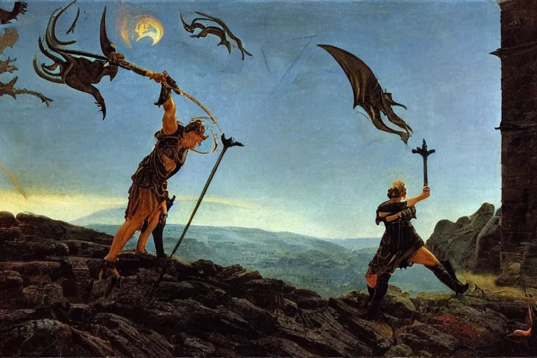 Prompt: the fall of the roman empire was started by dragon attacks by Caspar David Friedrich