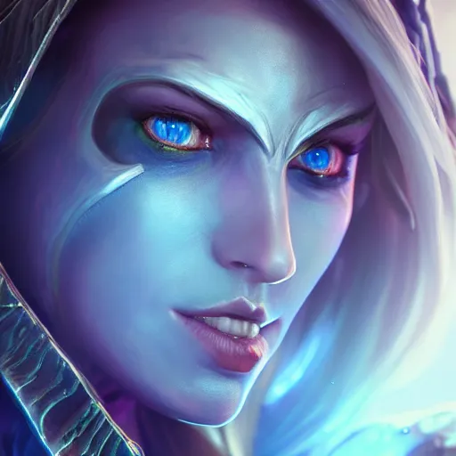 Image similar to hyperrealist portrait of sylvanas windrunner on a blue planet. by bayard wu, fantasy, photorealistic, octane render, unreal engine, dynamic lighting, trending on artstation, poster, volumetric lighting, very detailed faces, 4 k, award winning