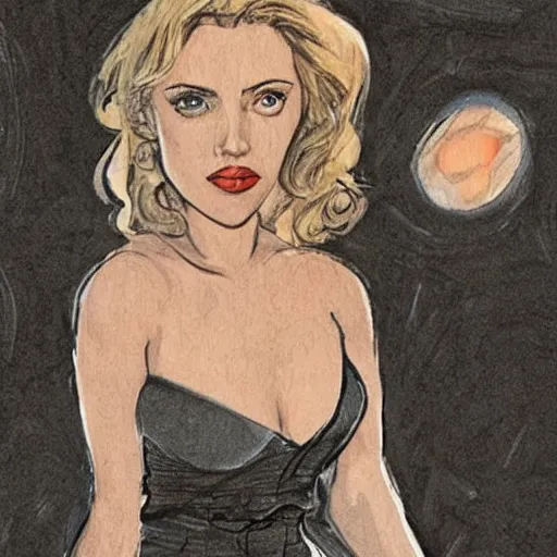 scarlett johansson drawn by milo manara in a sexy gown, Stable Diffusion