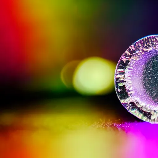 Image similar to close up of single sugar crystal, on deep black velvet, 5000K white product lighting, light dispersion, bokeh, microscopic extraterrestrial, 8K, 4K, macro focus, extreme resolution, artstation