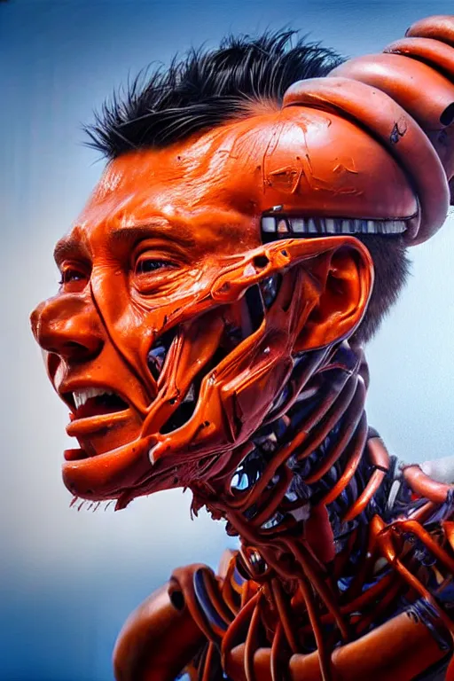 Image similar to hyperrealistic close-up graffiti! exoskeleton!! chinese man highly detailed concept art eric zener elson peter cinematic hard orange lighting high angle hd 8k sharp shallow depth of field