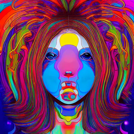 Image similar to a psychedelic portait of a girl by takashi murakami,, beeple and james jean, aya takano color style, 4 k, super detailed, night sky, digital art, digital painting, celestial, majestic, colorful