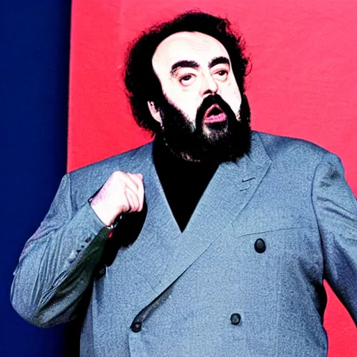 Image similar to luciano pavarotti as spiderman, highly detailed, 8 k