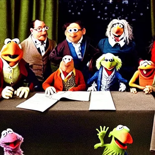 Prompt: The muppets signing the declaration of independence