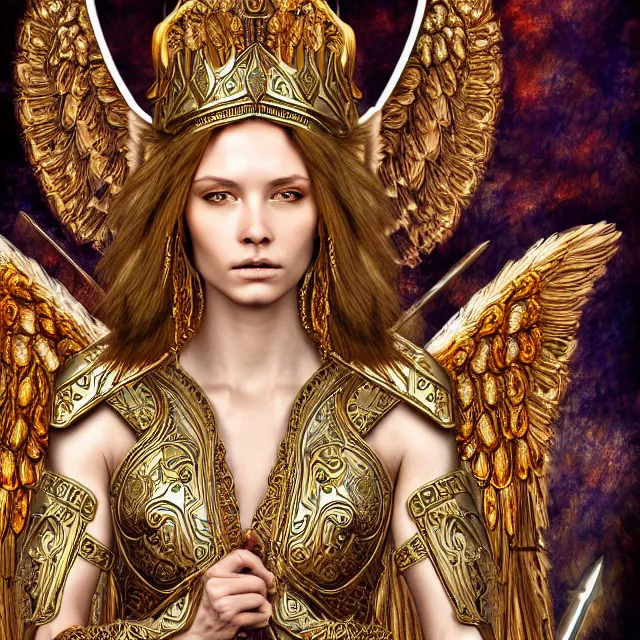 Image similar to beautiful angel warrior queen in ornate robes, highly detailed, 8 k, hdr, award - winning, ann stokes