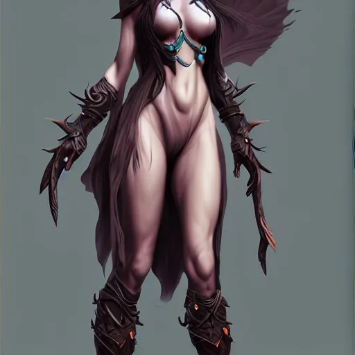 Prompt: dark sorceress full body and face view, highly detailed, wlop style, artstation, soft light, sharp focus, illustration, character design