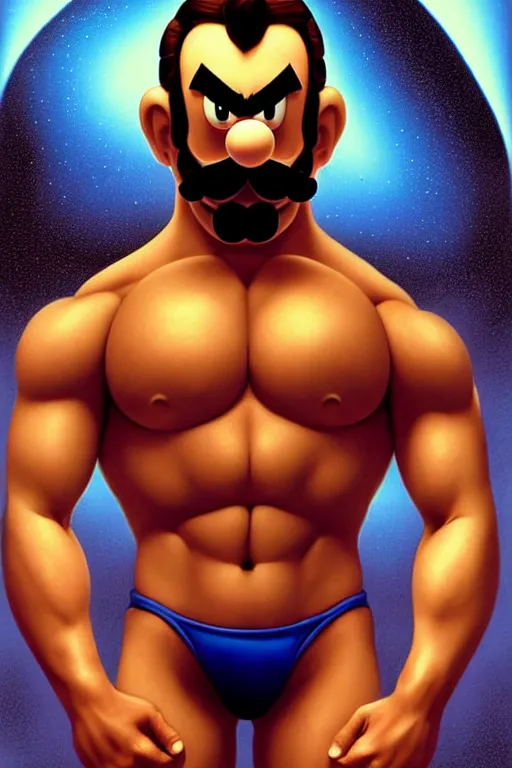 Prompt: gigachad luigi bodybuilder in space by ilya kuvshinov, ernest khalimov body by krista sudmalis, super mario bros symmetrical face concept art, hyper realistic, intricate, elegent, highly detailed, digital painting, concept art, smooth, sharp, focus, illustration, art by artgerm and greg rutkowski and alphonse mucha, artstation